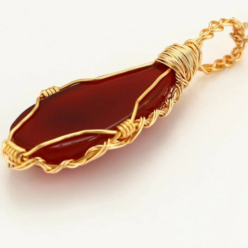 Natural Red Onyx Teardrop Handmade 18k Gold Plated Necklace - Picture 5 of 7
